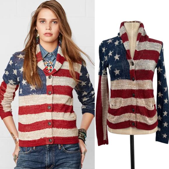 Denim & Supply Ralph Lauren American Flag-Print Shawl Cardigan Sweater Size XS - Picture 1 of 12